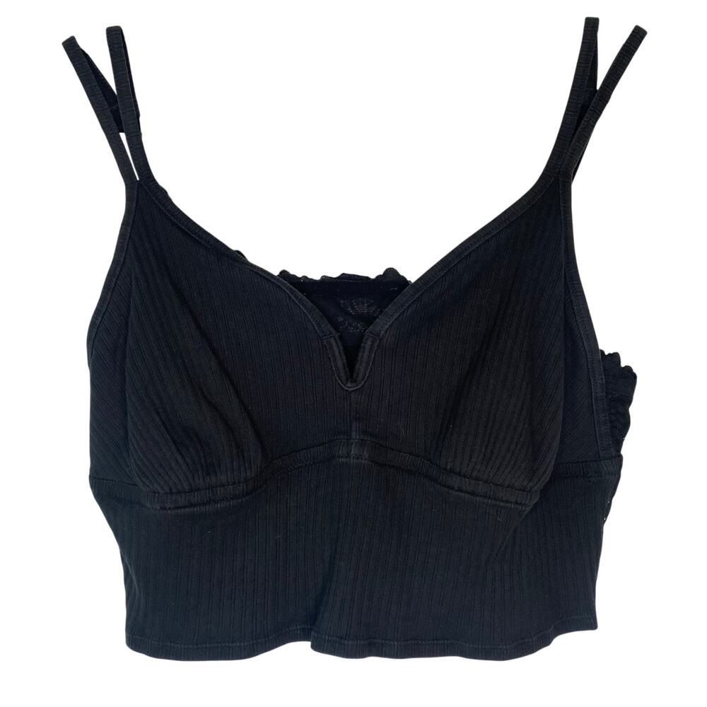 Aerie Black Ribbed Lace Back Bralette Size XL